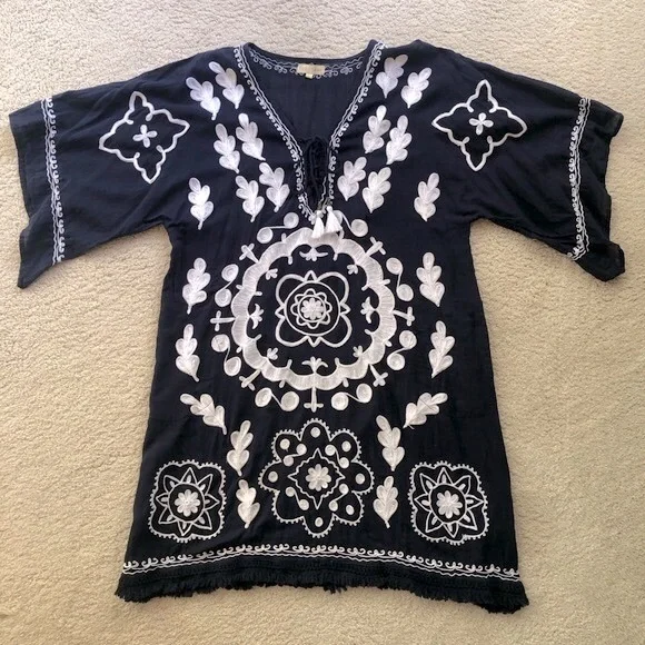 Very boho Ruby YaYa navy & white beach dress/cover up with braided embroidery - Picture 11 of 16